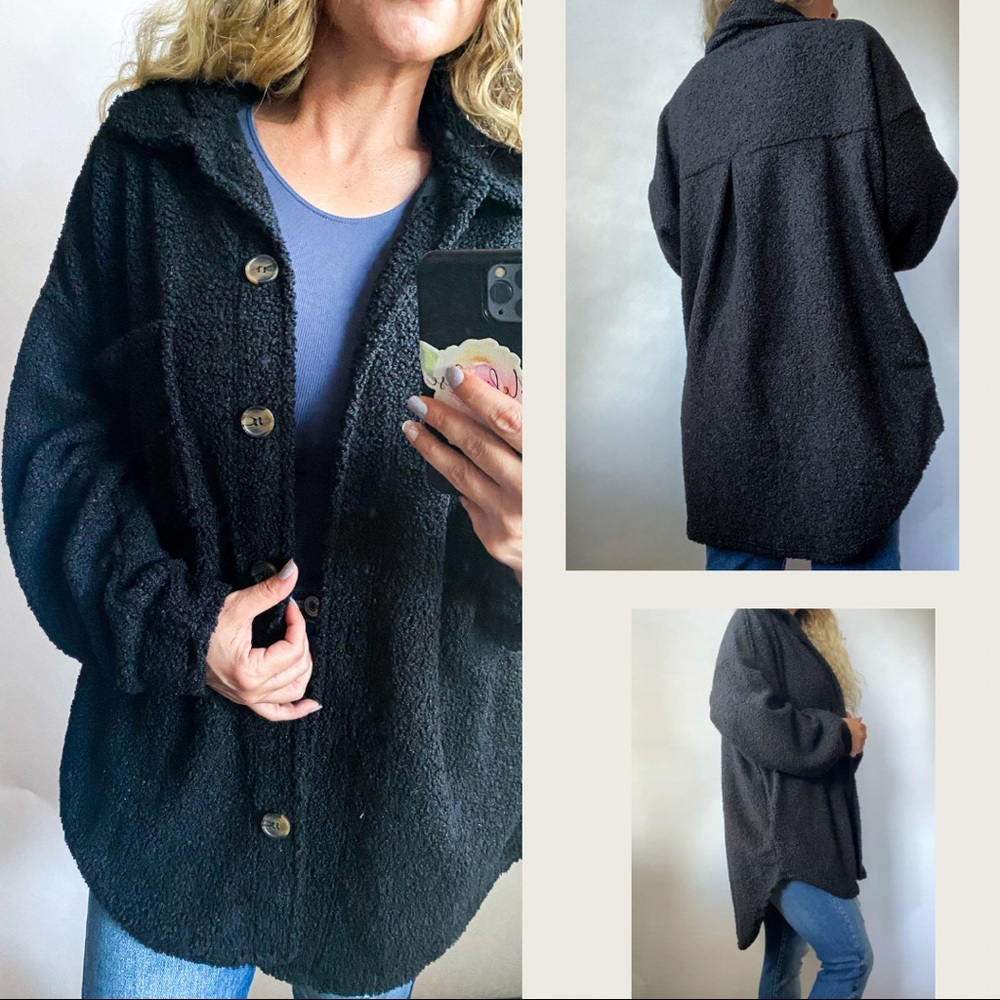 KEATON • BUTTON DOWN SHERPA SHACKET BLACK